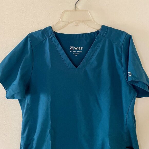 Turquoise scrub top and pants set with pockets XS - Picture 7 of 13